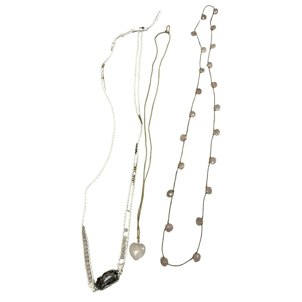 Lot of 3 Beaded necklaces, one with Gray Geode, one with pink beads and one with